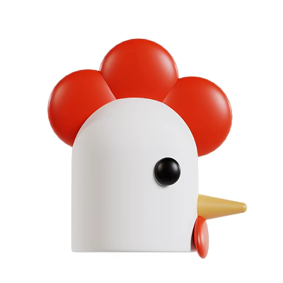 Decorative Rooster Figure With White Body Red Circular Comb Black Dot Eye Yellow Beak 3d model