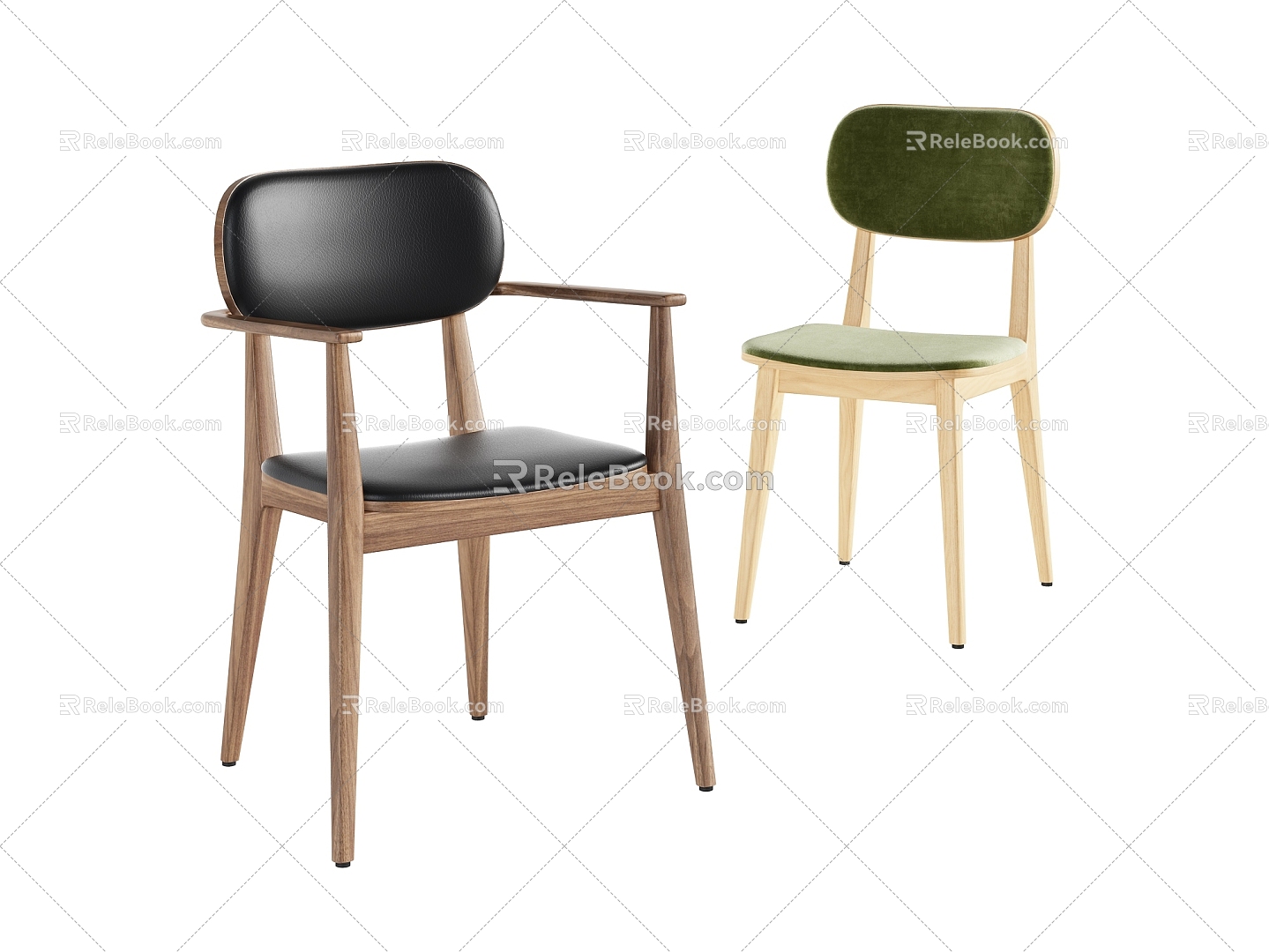 Dining chair combination simple fashion elegant leather solid wood 3d model