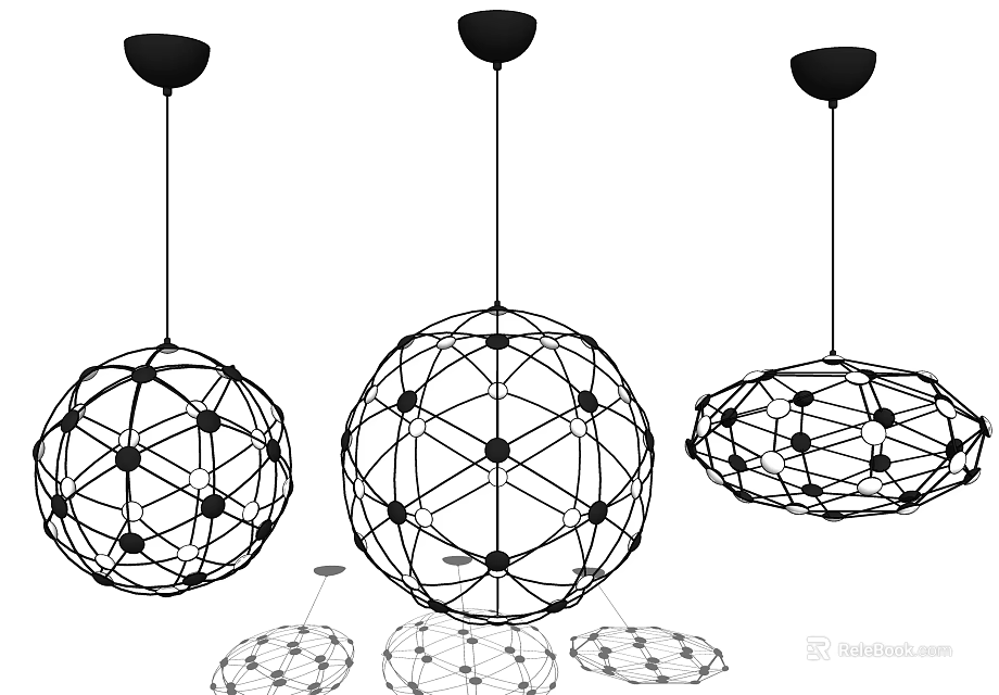 Modern Geometric Chandeliers With Wireframe Spherical Design And Hanging Structure 3d model
