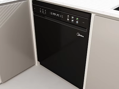 Built in Midea Dishwasher With Digital Control Panel In Light Colored Kitchen Cabinets 3d model