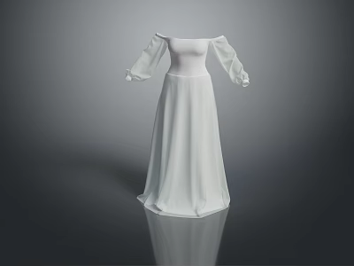 Man Wearing White Off Shoulder Long Sleeve Flowy Dress On White Background With Reflection 3d model