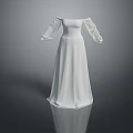 Man Wearing White Off Shoulder Long Sleeve Flowy Dress On White Background With Reflection