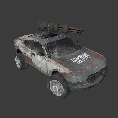 Mounted Weapon on Rusty Zombie Hunter Car with Weathered Exterior Design 3d model Mounted Weapon on Rusty Zombie Hunter Car with Weathered Exterior Design 3d model