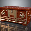 Decorative Vintage Wooden Chest With Metal Studs Carved Birds And Brass Accents