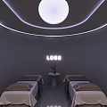 Modern Beauty Salon Interior Design With Elegant White Sofas Round Pendant Lights And Green Plants