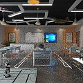 Modern School Classroom With White Tables Yellow Chairs Hexagonal Lights And Smart Whiteboard