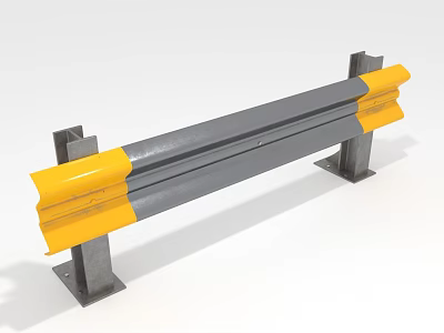 Safety Guardrail With Gray Main Body Yellow Ends And Metal Support Brackets 3d model