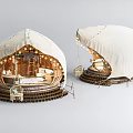 Luxury Dome Glamping Tents With Interior Cozy Bed String Lights And Wooden Base
