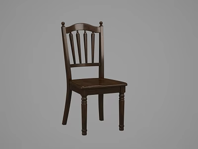 Classic Wooden Dining Chair With Vertical Slats Backrest And Dark Brown Finish 3d model