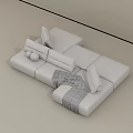 Modern Light Colored Sectional Sofa Set with Cushions and Throw Blanket 3d model