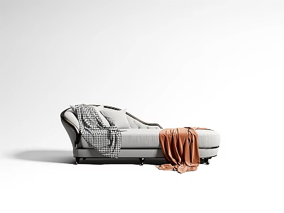 Stylish Modern Grey Chaise Lounge With Checkered Blanket And Orange Throw 3d model