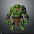 Green Muscular Man With Metal Armor And Skull Decorations On Waist