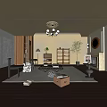 Middle Ancient Living Room Sofa Combination Coffee Table Carpet Leisure Sofa 3d model