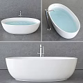 Freestanding White Bathtub with Metal Faucet in Modern Bathroom Setting