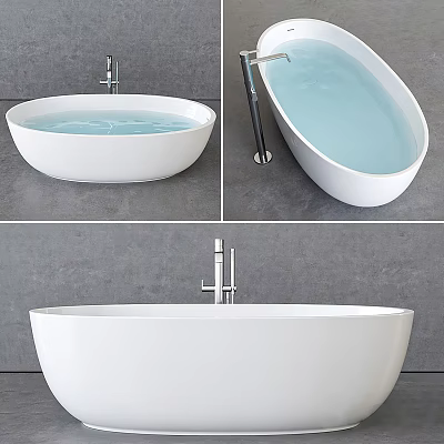 Freestanding White Bathtub with Metal Faucet in Modern Bathroom Setting 3d model
