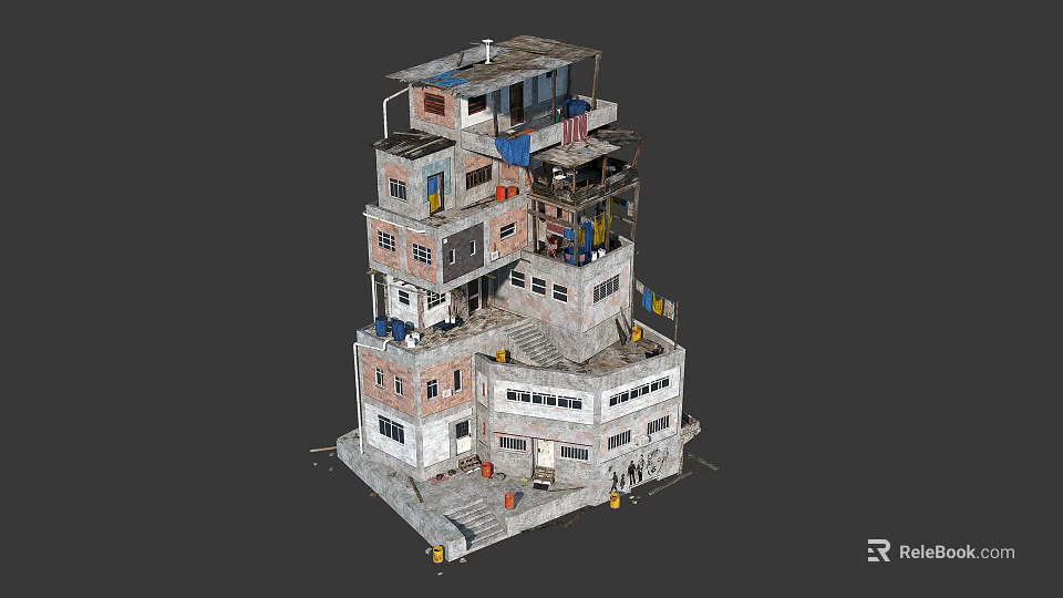 Stacked Multi Level Building Structure With Concrete Walls Balconies Windows And Stairs 3d model 