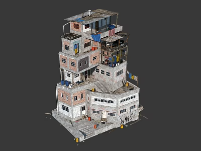 Stacked Multi Level Building Structure With Concrete Walls Balconies Windows And Stairs 3d model