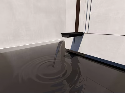 Modern Wall Mounted Faucet With Water Flowing Into Black Sink 3d model