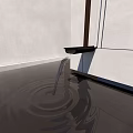 Modern Wall Mounted Faucet With Water Flowing Into Black Sink
