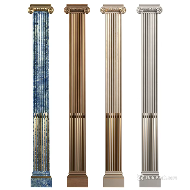 Modern Fluted Roman Columns with Metallic Finishes and Multiple Color Options for Architectural Decor 3d model 