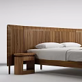 Modern Double Bed With Wooden Headboard And Side Table White Bedding