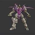 Futuristic Mechanical Robot Character With White Red Armor Multiple Limbs And Back Propellers