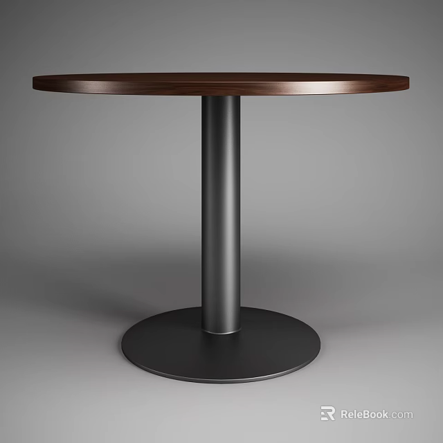 Modern Office Desk with Round Wooden Top and Sturdy Metal Pillar Base 3d model 