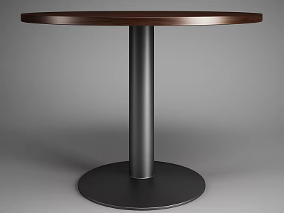 Modern Office Desk with Round Wooden Top and Sturdy Metal Pillar Base 3d model