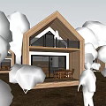 Modern Wooden Cabin With Gabled Roof Balcony And Natural Forest Surroundings