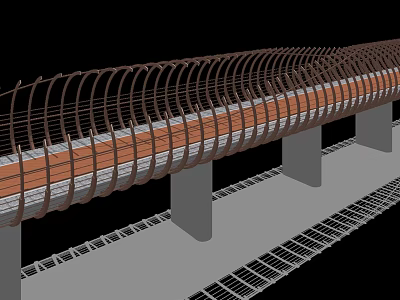 Modern Landscape Bridge With Curved Metal Framework And Wooden Deck Design 3d model