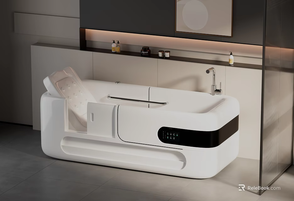 Smart Modern Bathtub In Minimalist Bathroom With Storage And Lighting 3d model 