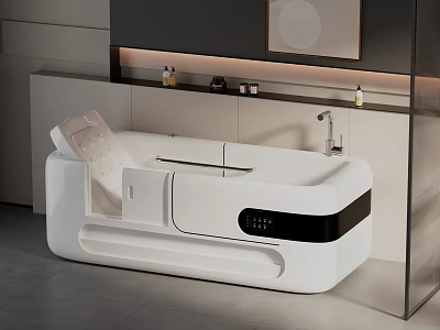 Smart Modern Bathtub In Minimalist Bathroom With Storage And Lighting 3d model