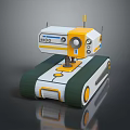 Game Movie Robot Character With White Yellow Green Design Tracked Base Lens And Antenna