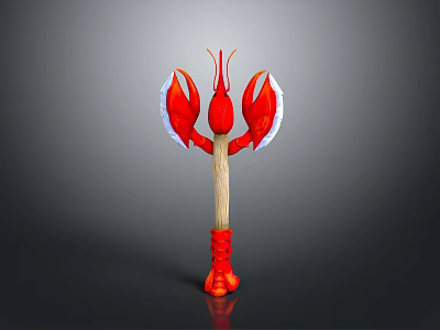 Red Lobster Shaped Hammer with Red Claws Wooden Handle and Decorative Accents 3d model