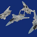Four Military Fighter Jets Flying in Formation Against Blue Sky Background