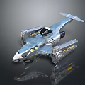 Silver Futuristic Sci-Fi Spaceship With Streamlined Design Cockpit Yellow Accents And Reflection On Dark Background
