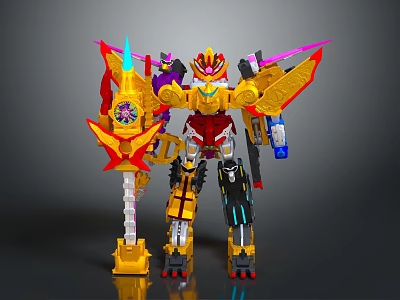 Vibrant Transformer Action Figure With Yellow Red Purple Wings And Weapons 3d model