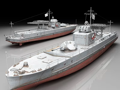 Detailed Model Warships Featuring Gray Hulls Red Bottoms Masts Antennas And Life Rings 3d model