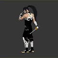 Game Movie Warrior Character In Black White Outfit Holding Sword Standing With Armor Details