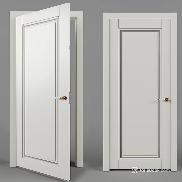 Modern White Interior Swing Door With Smooth Surface And Brass Handle Design 3d model