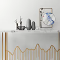 Elegant Modern Console Table With Gold Metal Frame Mountain Pattern And Decorative Vases 3d model