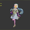 Game Anime Character Blonde Twin Tails Blue Dress Pink Shoes Sash Standing Pose