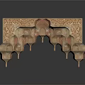Intricately Carved Architectural Decorative Panel With Arched Niches And Ornate Patterns