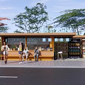 Scenic Haixing Island Park Station With Green Trees Product Shelves And Visitors Relaxing