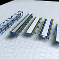 Industrial Equipment Production Line With Blue Metal Frames And Conveyor Components