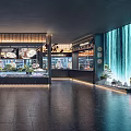 Stylish Modern Restaurant Interior With Waterfall Wall Warm Lighting And Food Display Counter