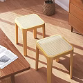 Natural Wooden Stools With Woven Seats For Modern Indoor Home Decor