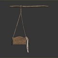 Traditional Hanging Wooden Basket With Striped Cloth And Wooden Stick Suspension