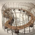 Wooden Arched Road Structure With Curved Path And Support Poles