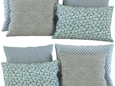 Stylish Decorative Pillows With Gray Textured Teal Floral And Chevron Patterns 3d model